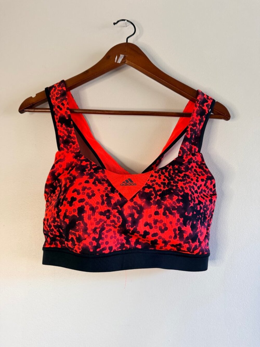 Adidas Sports Bra L Coral Red Print Cross Back Athletic Workout Gym